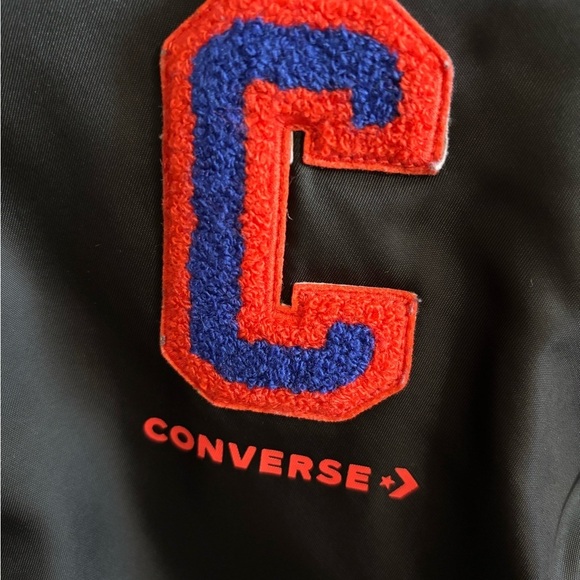 Converse C Chenille Bomber Jacket Youth XL Black Red Spellout EUC - Picture 4 of 8